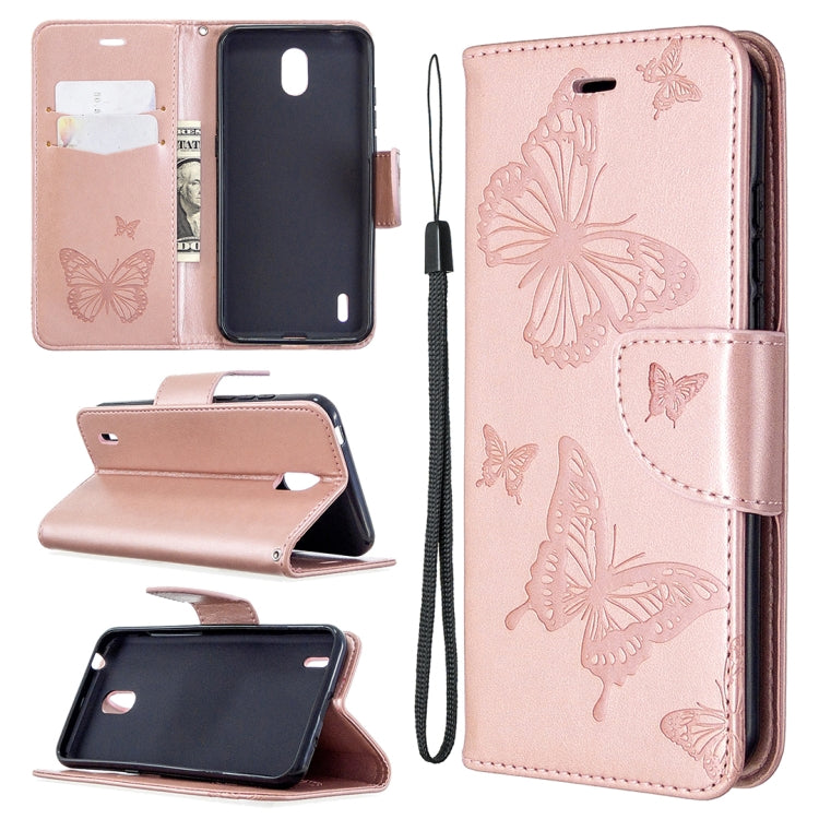 Two Butterflies Embossing Pattern Horizontal Flip Leather Case with Holder & Card Slot & Wallet & Lanyard My Store