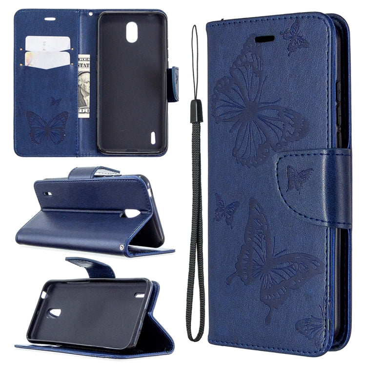 Two Butterflies Embossing Pattern Horizontal Flip Leather Case with Holder & Card Slot & Wallet & Lanyard My Store