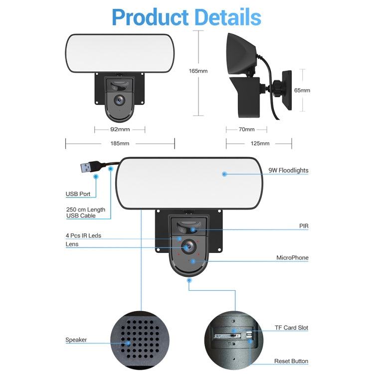 ESCAM QF615 3MP IP66 Waterproof WiFi IP Camera & Floodlight, Support Night Vision / PIR Motion Detection / Two-way Audio