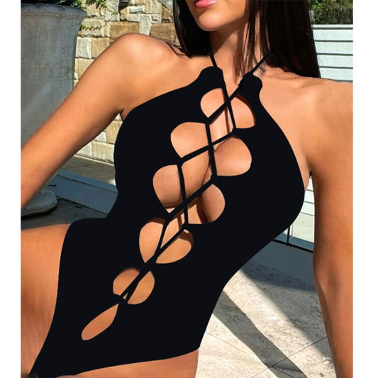 Hollow Strap Ties Sexy Tight One Piece Bikini Swimsuit Reluova