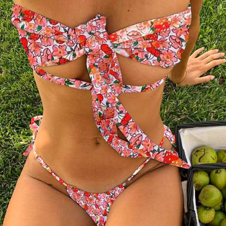 Sexy Strap Ties Thong Backless Two Piece Bikini Swimsuit