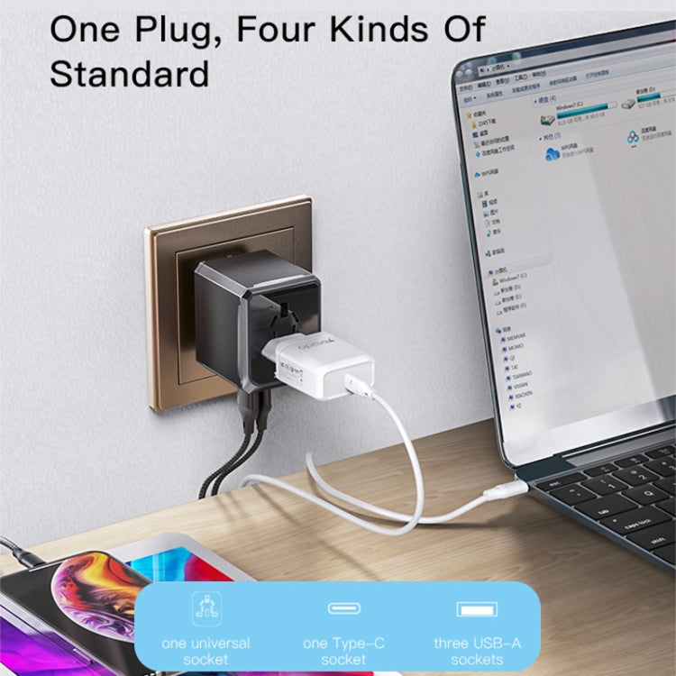 Yesido MC-10 3 USB + Type-C Ports Multi-function Universal Travel Adapter Plug Reluova