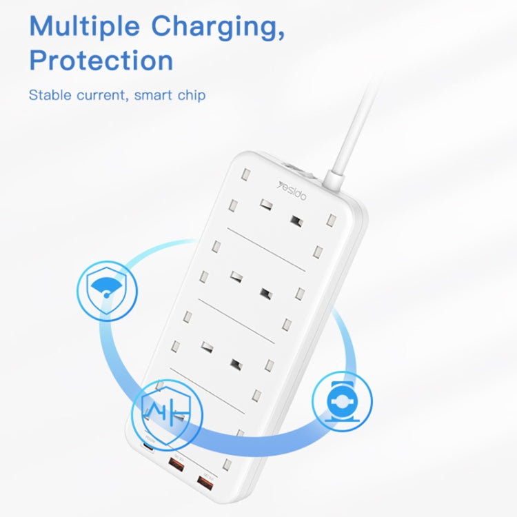 Yesido MC-16 8 Plugs + PD 20W+2 QC3.0 Ports 3250W High Power Fast Charging Socket Reluova