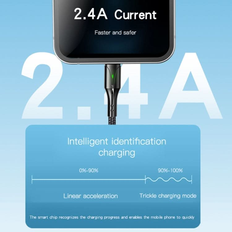 YESIDO CA97 2.4A USB to 8 Pin Braided Charging Data Cable with Indicator Light