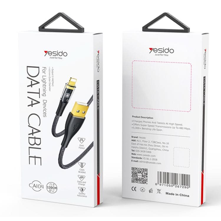 YESIDO CA104 2.4A USB-C / Type-C to 8 Pin Transparent Charging Data Cable