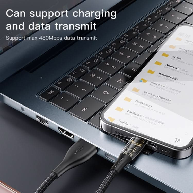 YESIDO CA104 2.4A USB-C / Type-C to 8 Pin Transparent Charging Data Cable