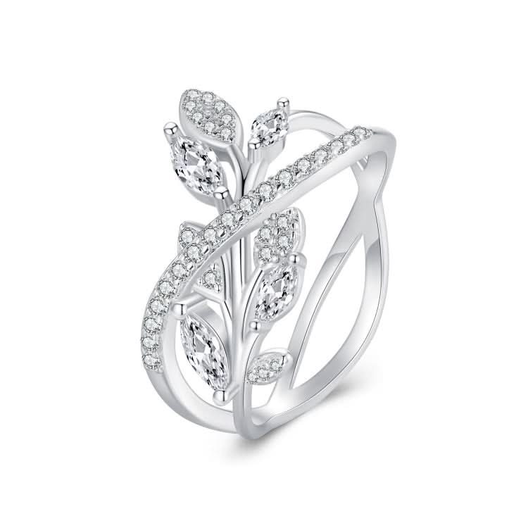 S925 Sterling Silver White Gold Plated Zircon Luxury Leaf Ring Reluova