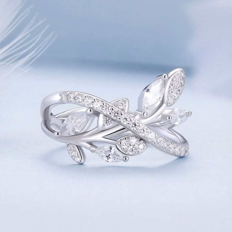 S925 Sterling Silver White Gold Plated Zircon Luxury Leaf Ring Reluova