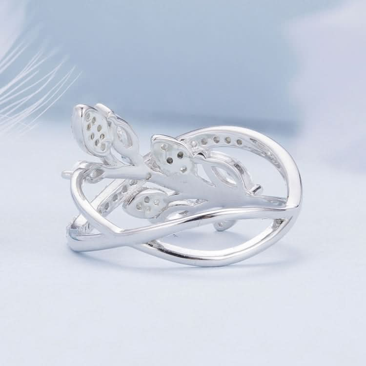 S925 Sterling Silver White Gold Plated Zircon Luxury Leaf Ring Reluova