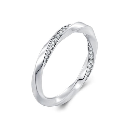 S925 Sterling Silver White Gold Plated Zircon Mobius Ring Hand Decoration Reluova