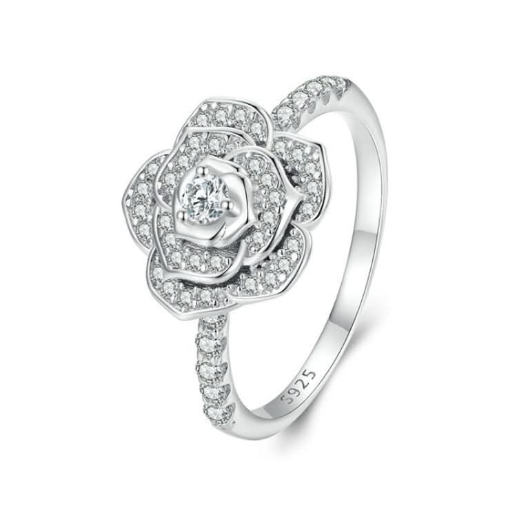 S925 Sterling Silver White Gold Plated Zircon Rose Ring Hand Decoration Reluova