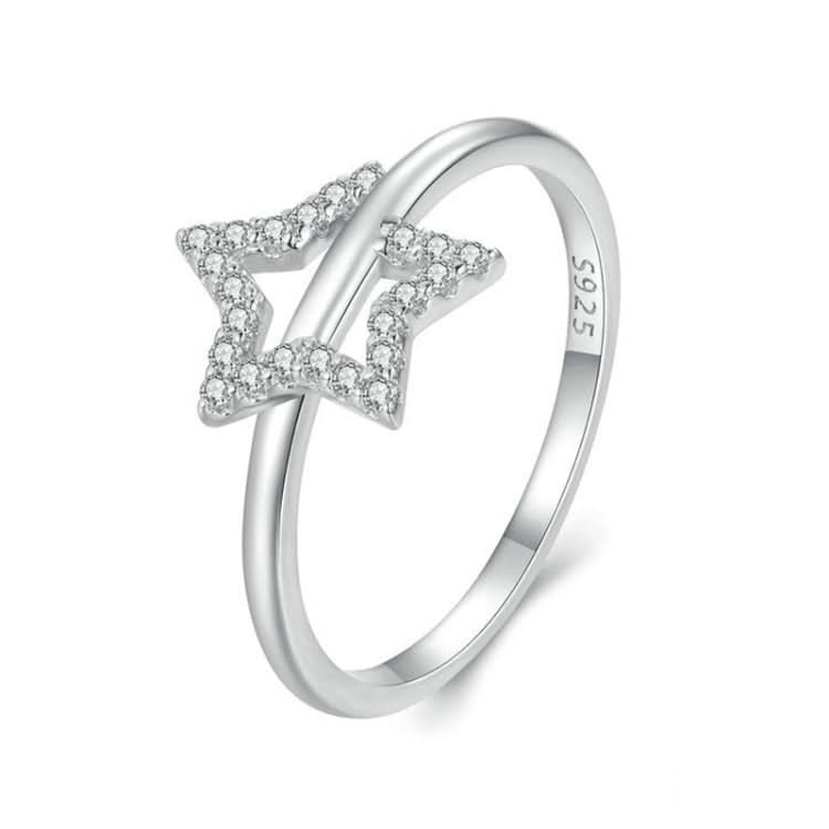 S925 Sterling Silver White Gold Plated Hollow Star Ring Hand Decoration Reluova