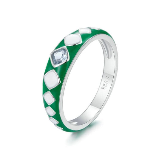 S925 Sterling Silver Personalized White Green Diamond Texture Ring Hand Decoration Reluova