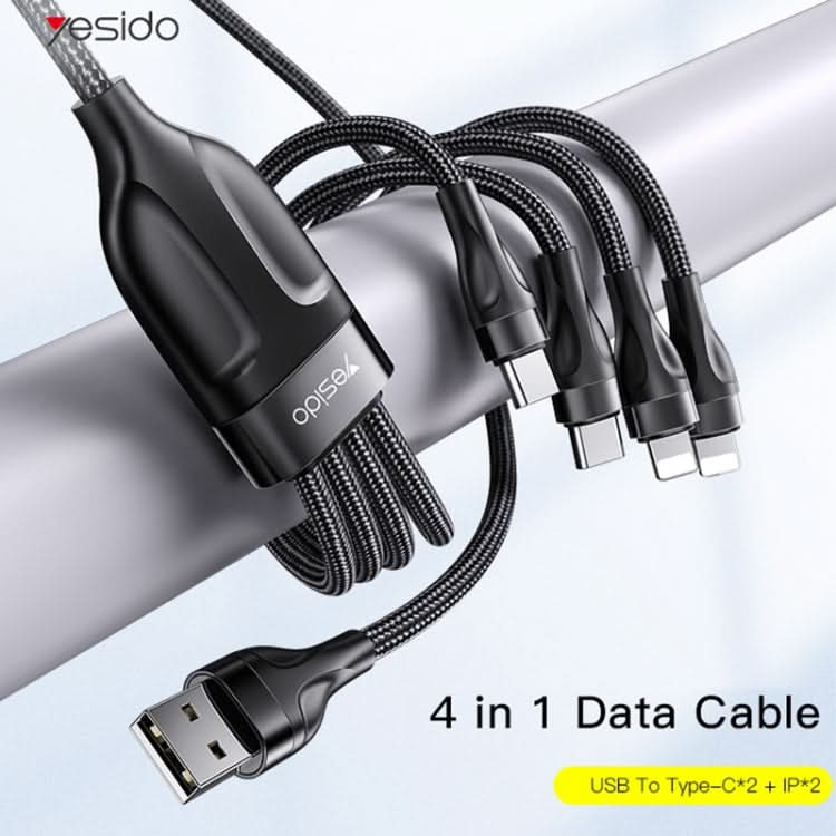 YESIDO CA111 1.2m 4A USB to Dual Type-C + Dual 8 Pin Charging Cable