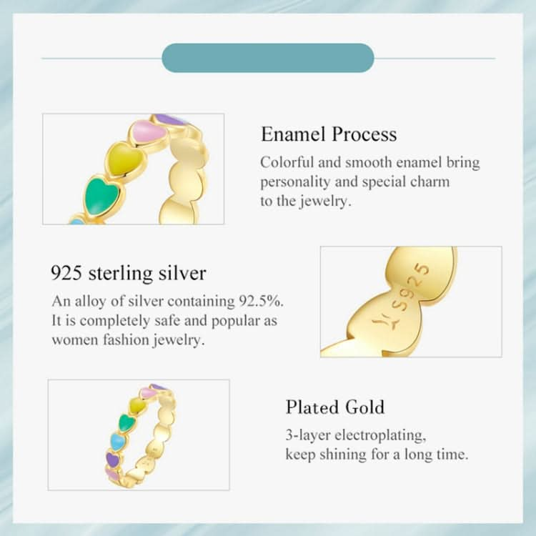 S925 Sterling Silver Gold-plated Personalized Colorful Love Ring Hand Decoration Reluova