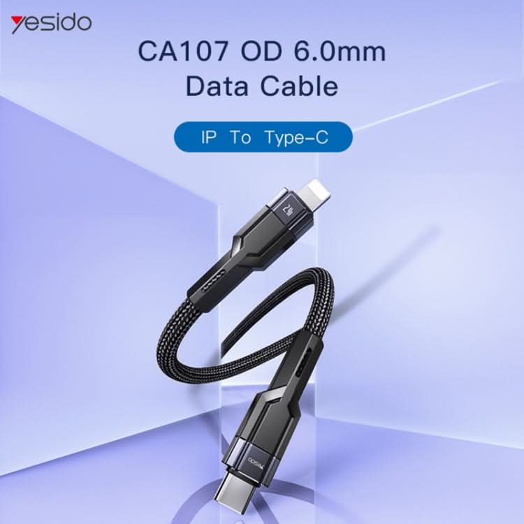 YESIDO CA107 1.2m 2.4A USB-C / Type-C to 8 Pin OD0.6 Charging Data Cable