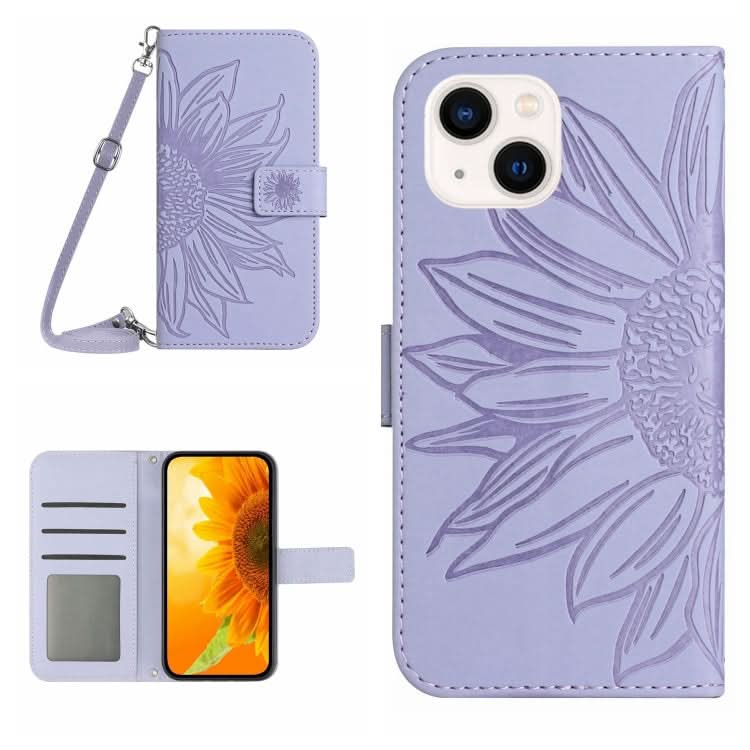 Skin Feel Sun Flower Embossed Flip Leather Phone Case with Lanyard, Series 2