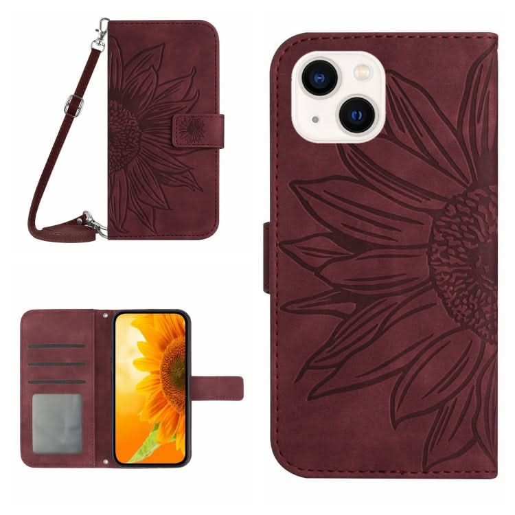 Skin Feel Sun Flower Embossed Flip Leather Phone Case with Lanyard, Series 2