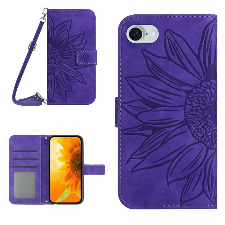 Skin Feel Sun Flower Embossed Flip Leather Phone Case with Lanyard, Series 2