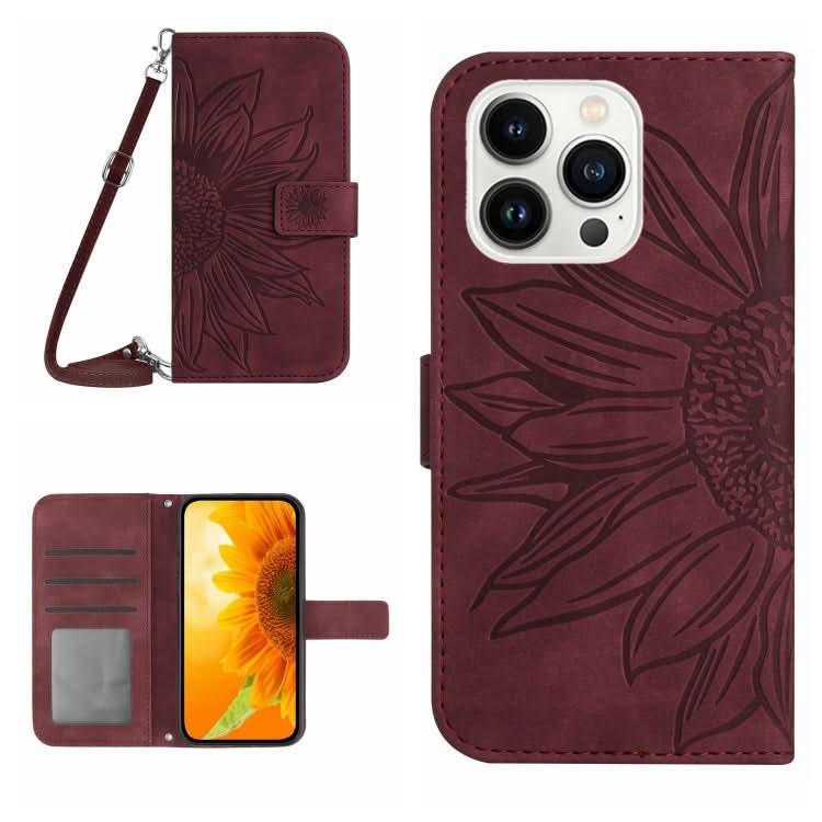 Skin Feel Sun Flower Embossed Flip Leather Phone Case with Lanyard, Series 2