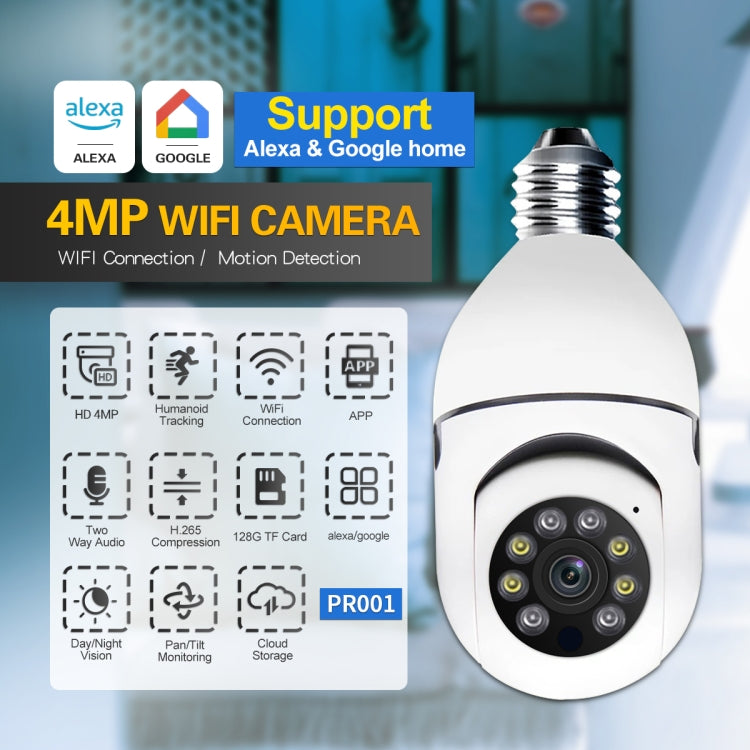 ESCAM PR001 E27 4MP Motion Tracking Smart WiFi Night Vision Dome Camera Supports Alexa Google Reluova