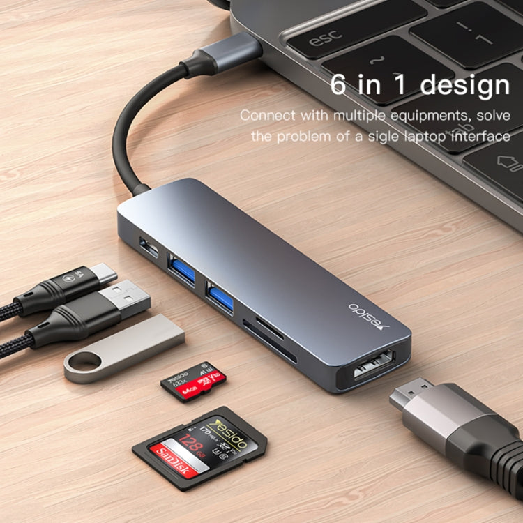 Yesido HB11 6 in 1 USB-C / Type-C Ports Multifunctional Docking Station HUB Adapter