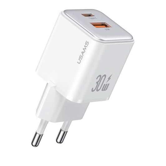 USAMS US-CC189 PD 30W USB+USB-C/Type-C Dual Port Electroplating Charger, EU Plug