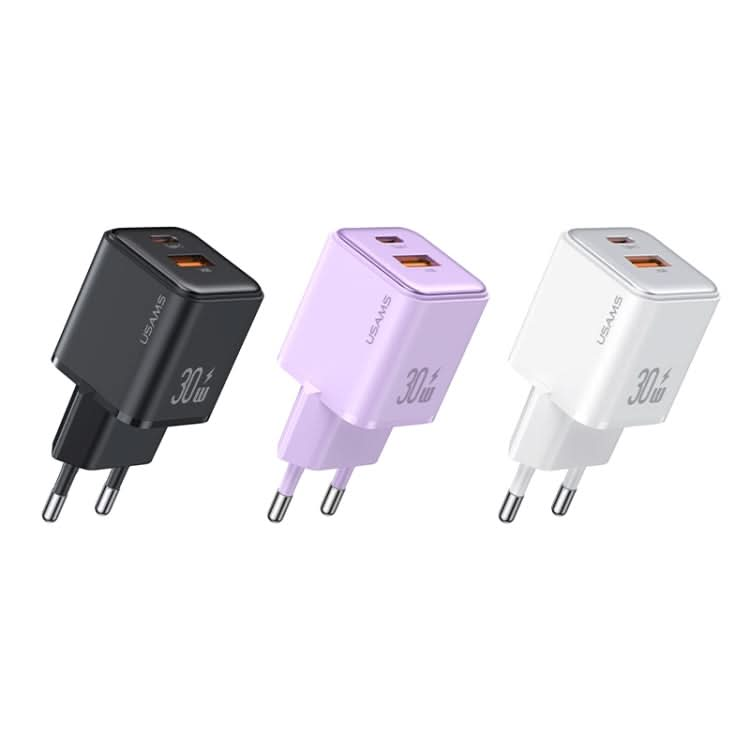 USAMS US-CC189 PD 30W USB+USB-C/Type-C Dual Port Electroplating Charger, EU Plug