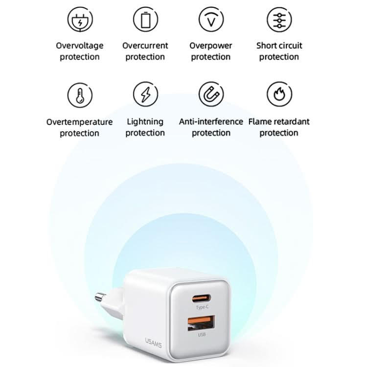 USAMS US-CC189 PD 30W USB+USB-C/Type-C Dual Port Electroplating Charger, EU Plug