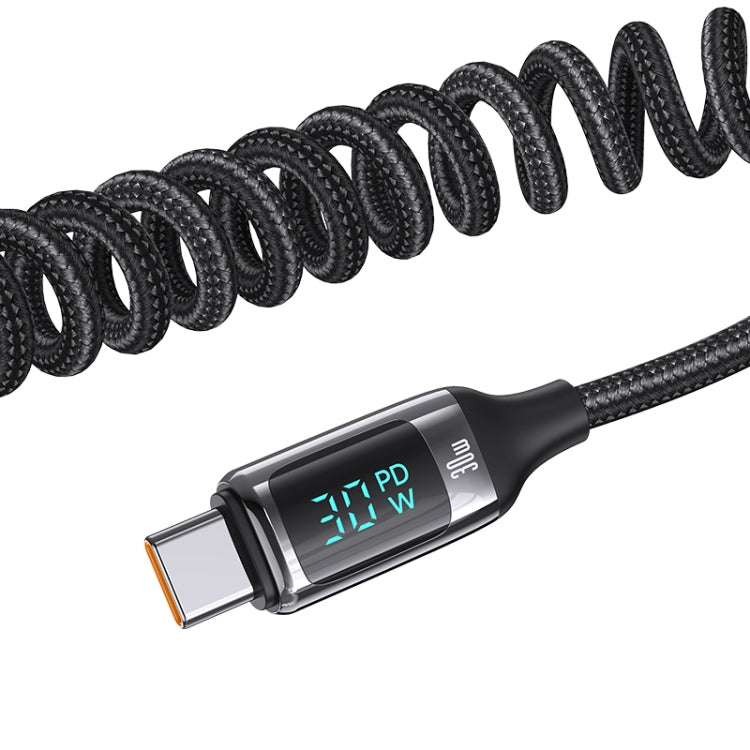 USAMS US-CC192 C37 60W Type-C+USB Dual Port Car Charger with Digital Display 30W Type-C Spring Data Cable