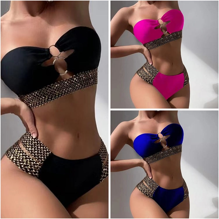 Sexy Bikini-Badeanzug für Damen, einfarbig, hohe Taille, zweiteilig