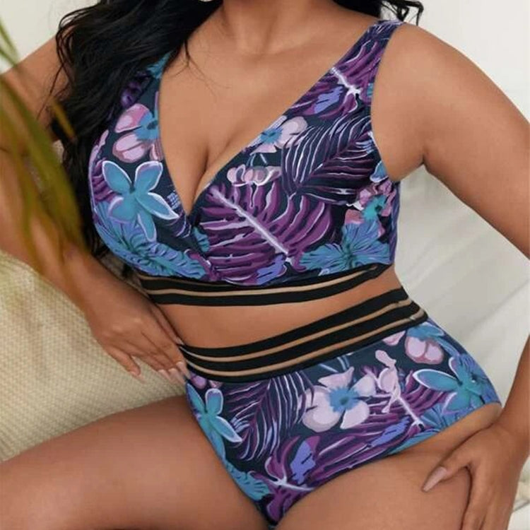 Plus-size Sexy Printed High Waist Two Piece Bikini Swimsuit Reluova