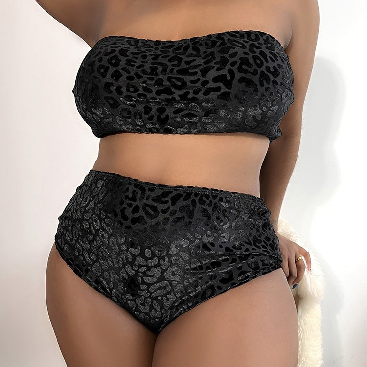 Plus-size Sexy Leopard Print High Waist Two Piece Bikini Swimsuit Reluova