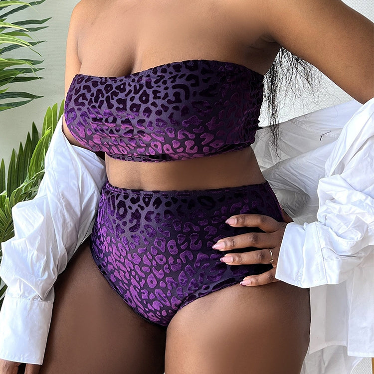 Plus-size Sexy Leopard Print High Waist Two Piece Bikini Swimsuit