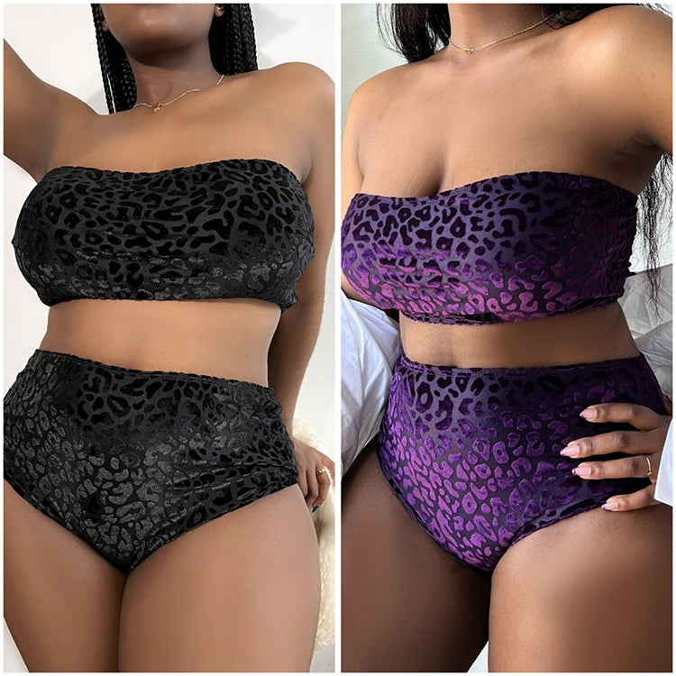 Plus-size Sexy Leopard Print High Waist Two Piece Bikini Swimsuit Reluova