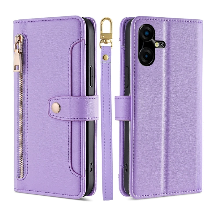 Lite Sheep Texture Cross-body Zipper Wallet Leather Phone Case