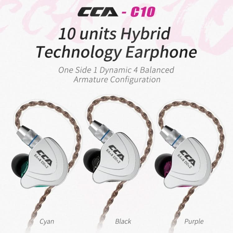 CCA CCA-C10 3.5mm Gold Plated Plug Ten Unit Hybrid Wire-controlled In-ear Earphone