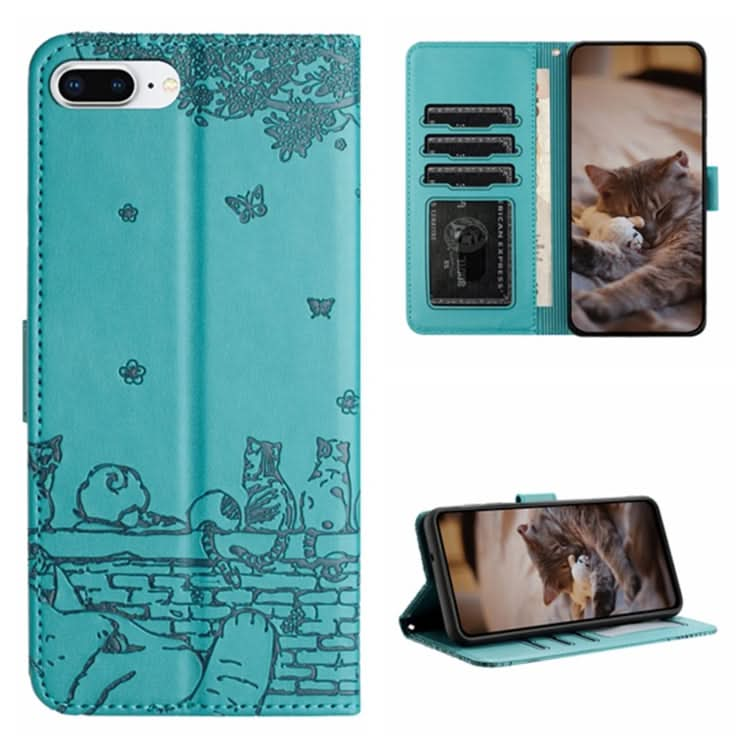 Cat Embossing Pattern Leather Phone Case with Lanyard, Series 4