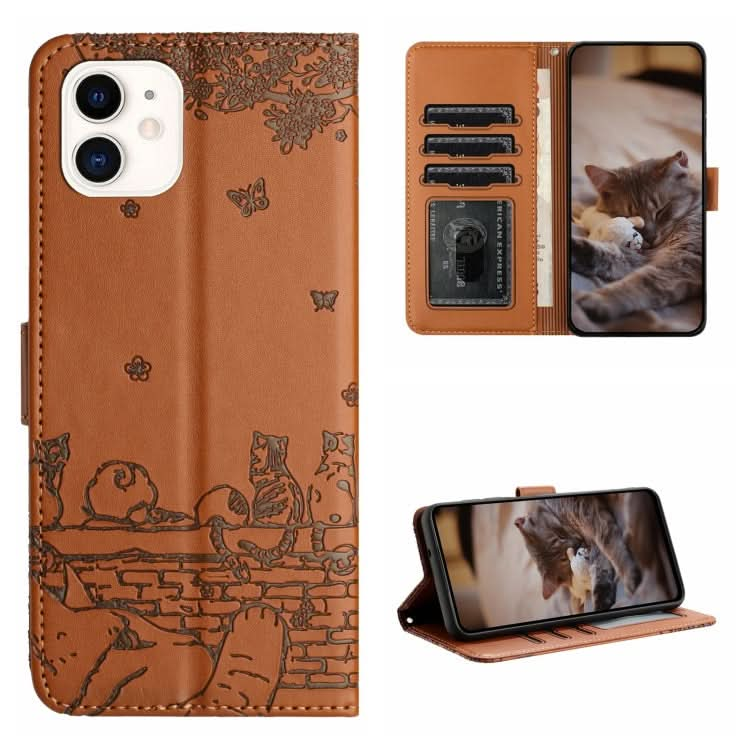 Cat Embossing Pattern Leather Phone Case with Lanyard, Series 5