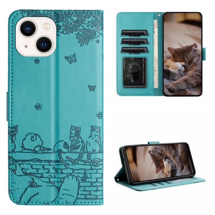 Cat Embossing Pattern Leather Phone Case with Lanyard, Series 3