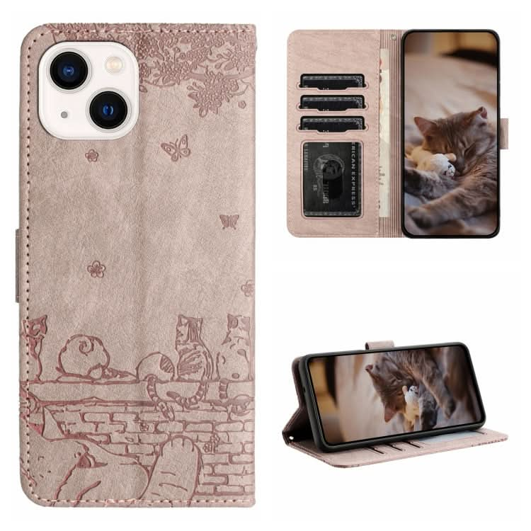 Cat Embossing Pattern Leather Phone Case with Lanyard, Series 3