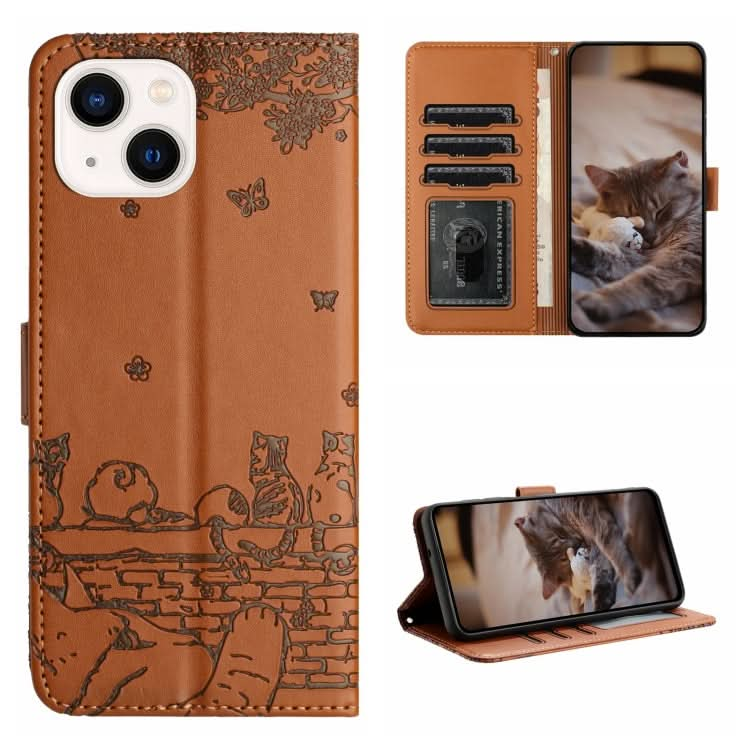 Cat Embossing Pattern Leather Phone Case with Lanyard, Series 4