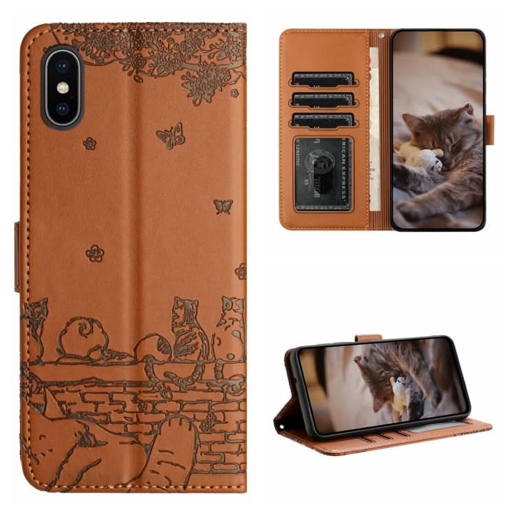 Cat Embossing Pattern Leather Phone Case with Lanyard, Series 3