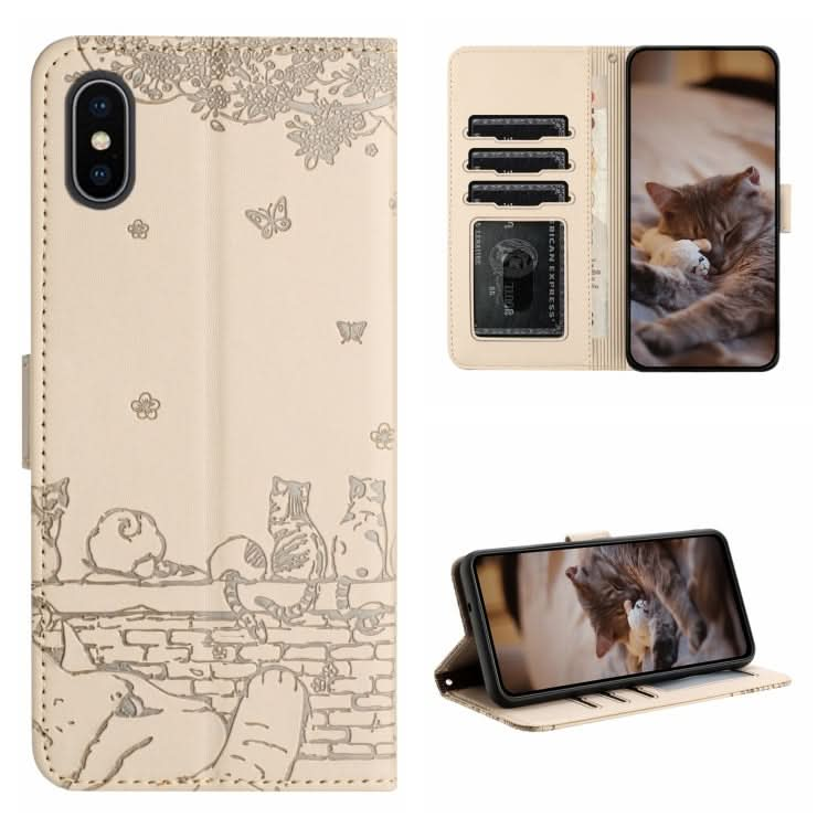 Cat Embossing Pattern Leather Phone Case with Lanyard, Series 3