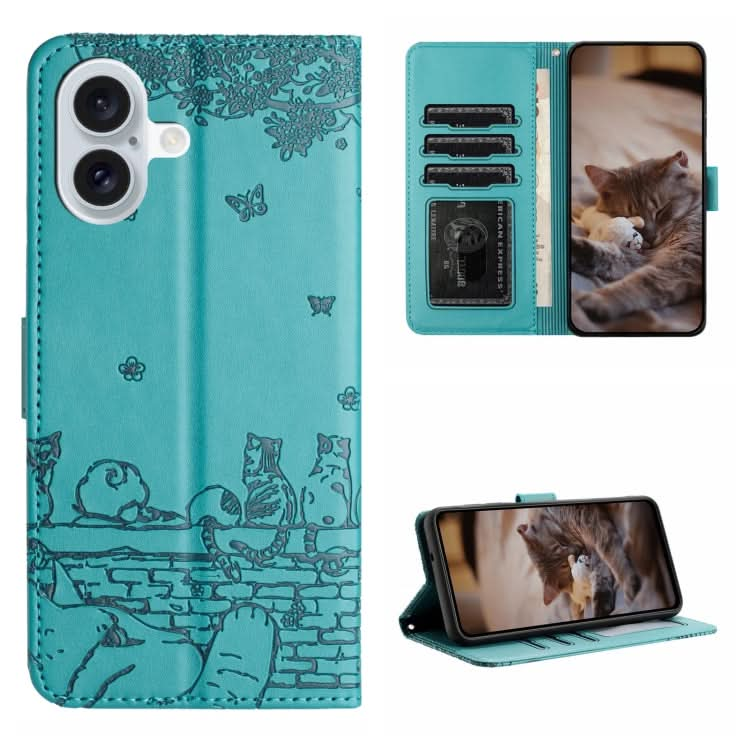 Cat Embossing Pattern Leather Phone Case with Lanyard, Series 3