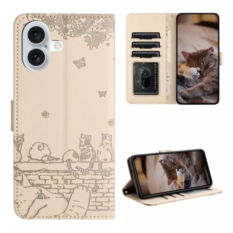 Cat Embossing Pattern Leather Phone Case with Lanyard, Series 3