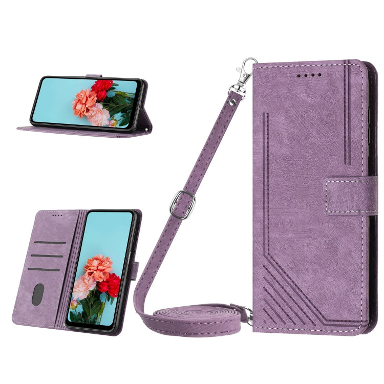 Skin Feel Stripe Pattern Leather Phone Case with Lanyard My Store