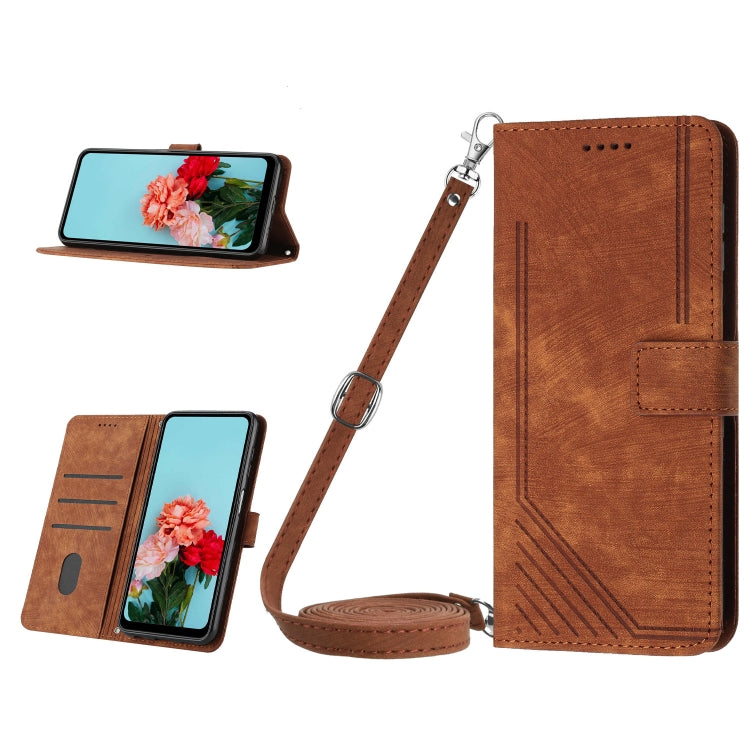 Skin Feel Stripe Pattern Leather Phone Case with Lanyard My Store