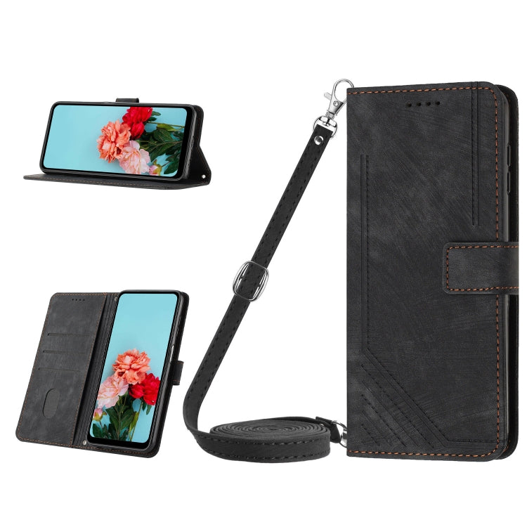 Skin Feel Stripe Pattern Leather Phone Case with Lanyard My Store