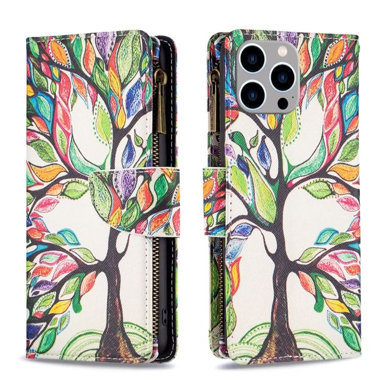 Colored Drawing Pattern Zipper Phone Leather Case, Series 3